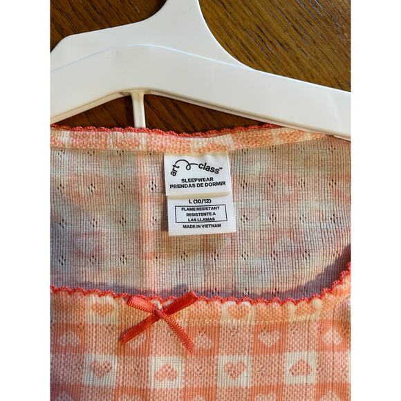 NWT Coral Heart Checkered Girl’s Size Large (10/12) Long Sleeve & Shorts Pajamas - Picture 3 of 5